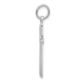 14K White Gold Cross Pendant with Polished Finish and Rhodium Plating